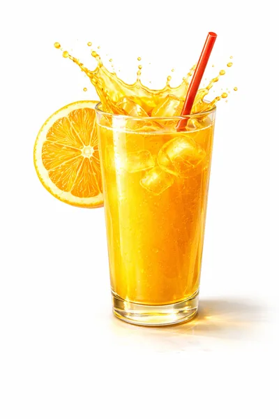 Refreshing Glass Of Orange Juice With Ice And Garnish