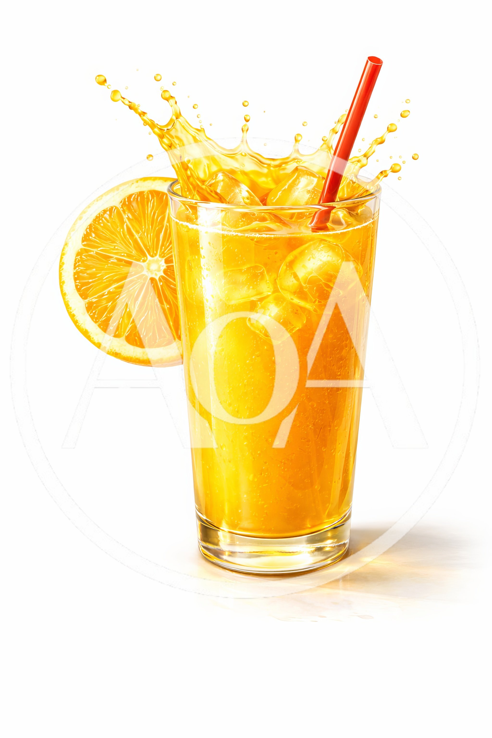 Refreshing Glass Of Orange Juice With Ice And Garnish