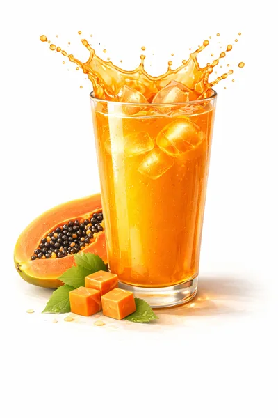 Refreshing Papaya Juice With Ice Cubes And Fruit