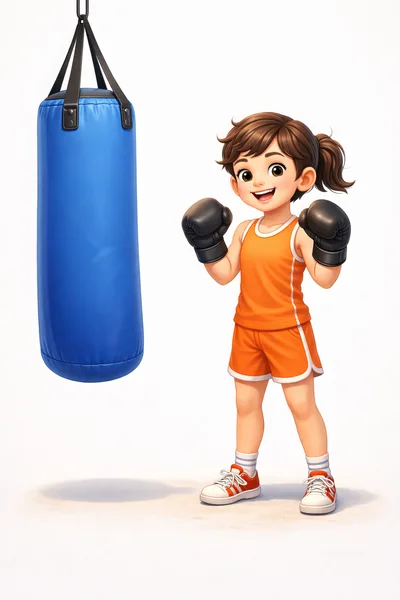 Young Girl Practicing Boxing With A Punching Bag