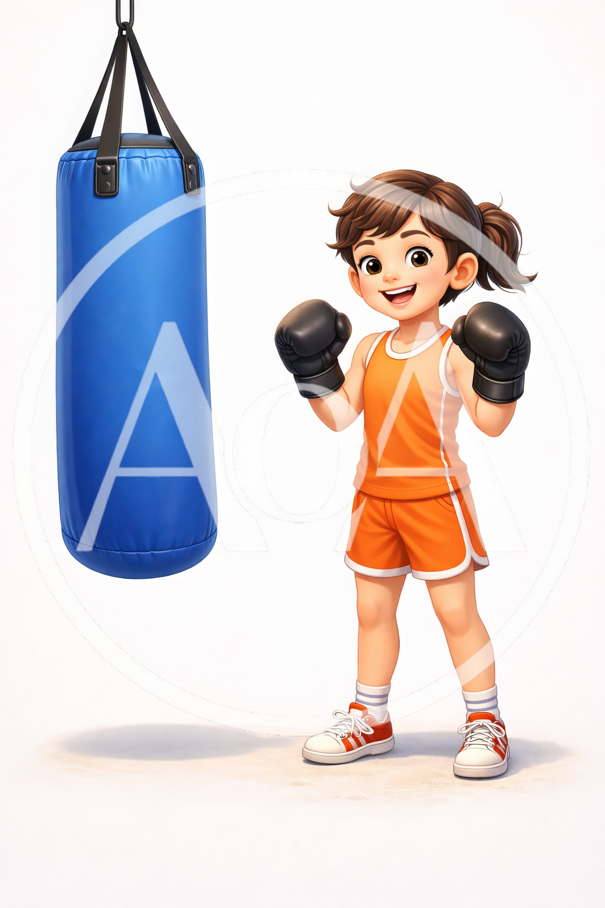 Young Girl Practicing Boxing With A Punching Bag