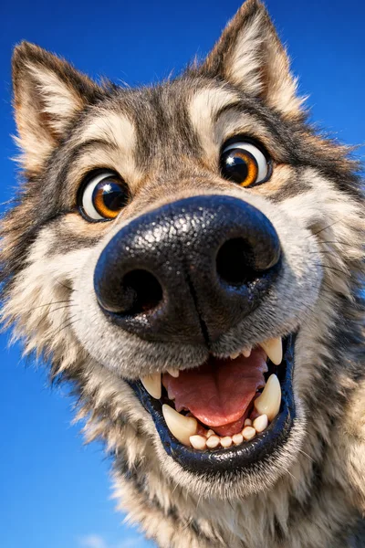 Close Up Portrait Of A Happy Wolf
