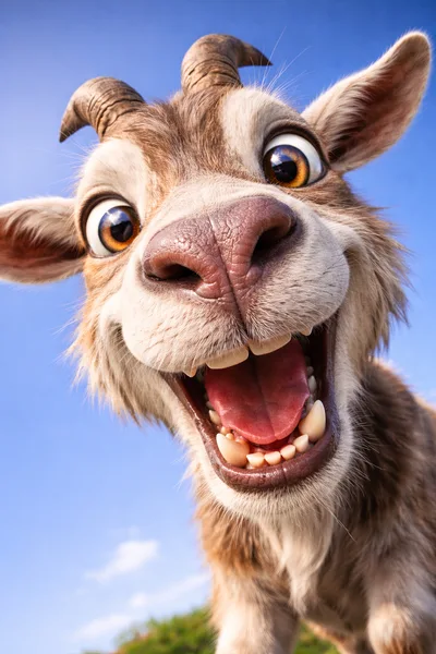 Funny Cartoon Goat Close Up Portrait