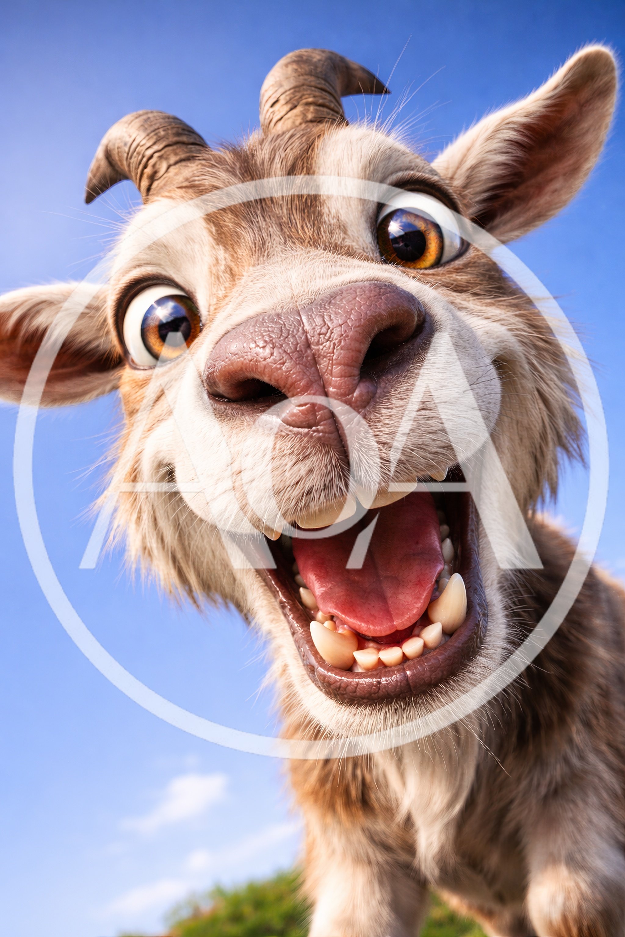 Funny Cartoon Goat Close Up Portrait