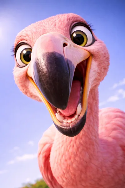 Close Up Portrait Of A Happy Pink Flamingo