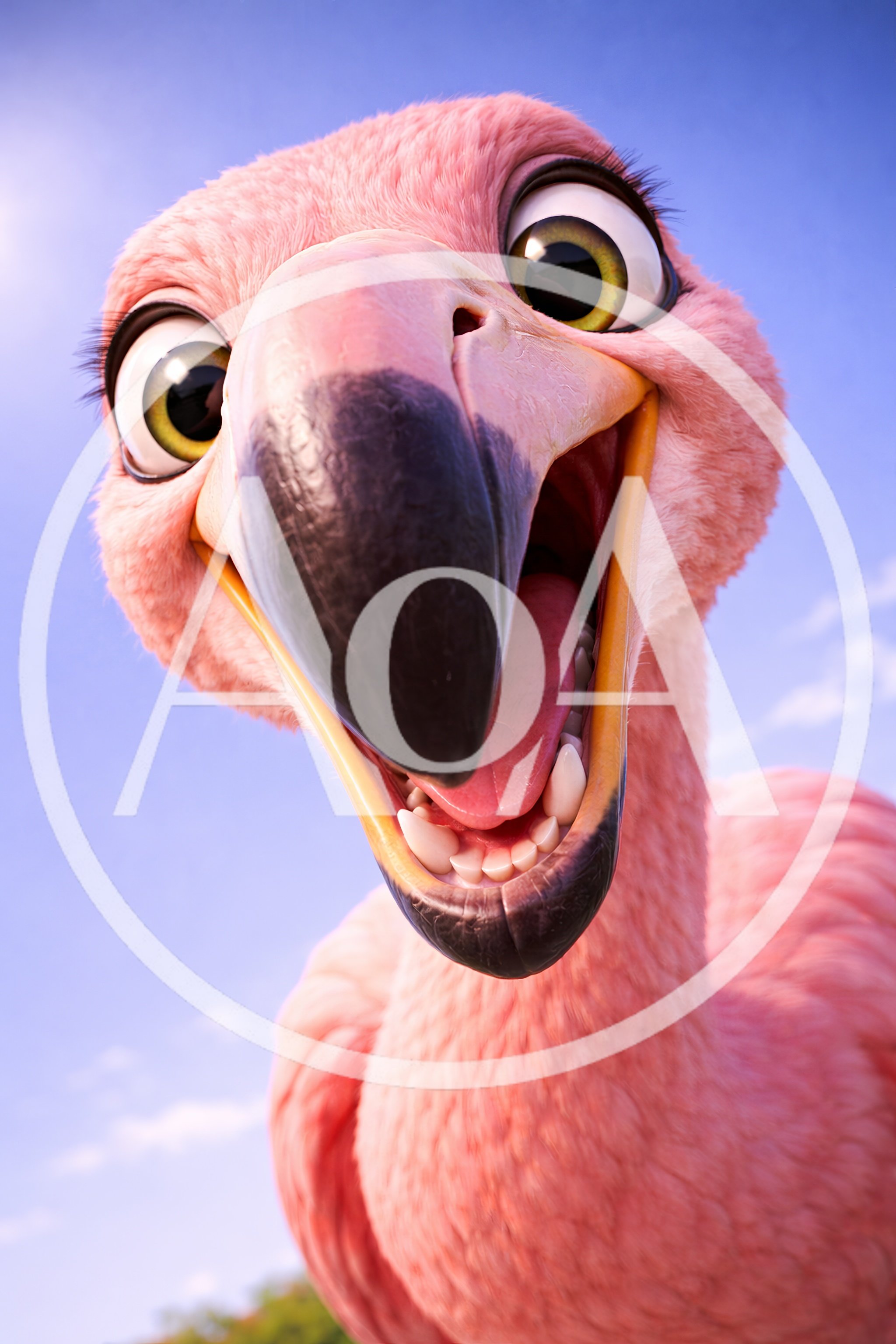Close Up Portrait Of A Happy Pink Flamingo
