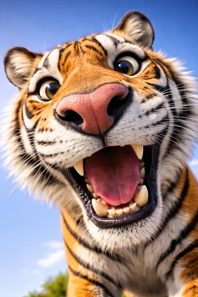 Close Up Portrait Of A Playful Tiger