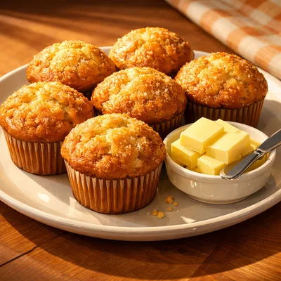 Freshly Baked Muffins With Butter On A Plate