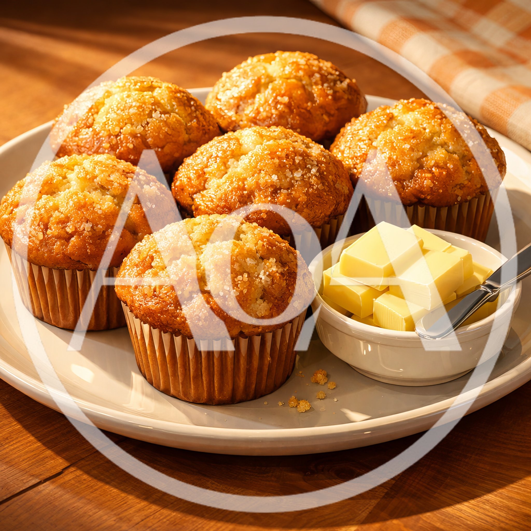 Freshly Baked Muffins With Butter On A Plate