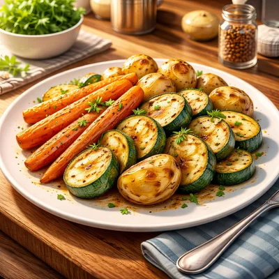 Roasted Vegetables With Carrots And Zucchini On Plate