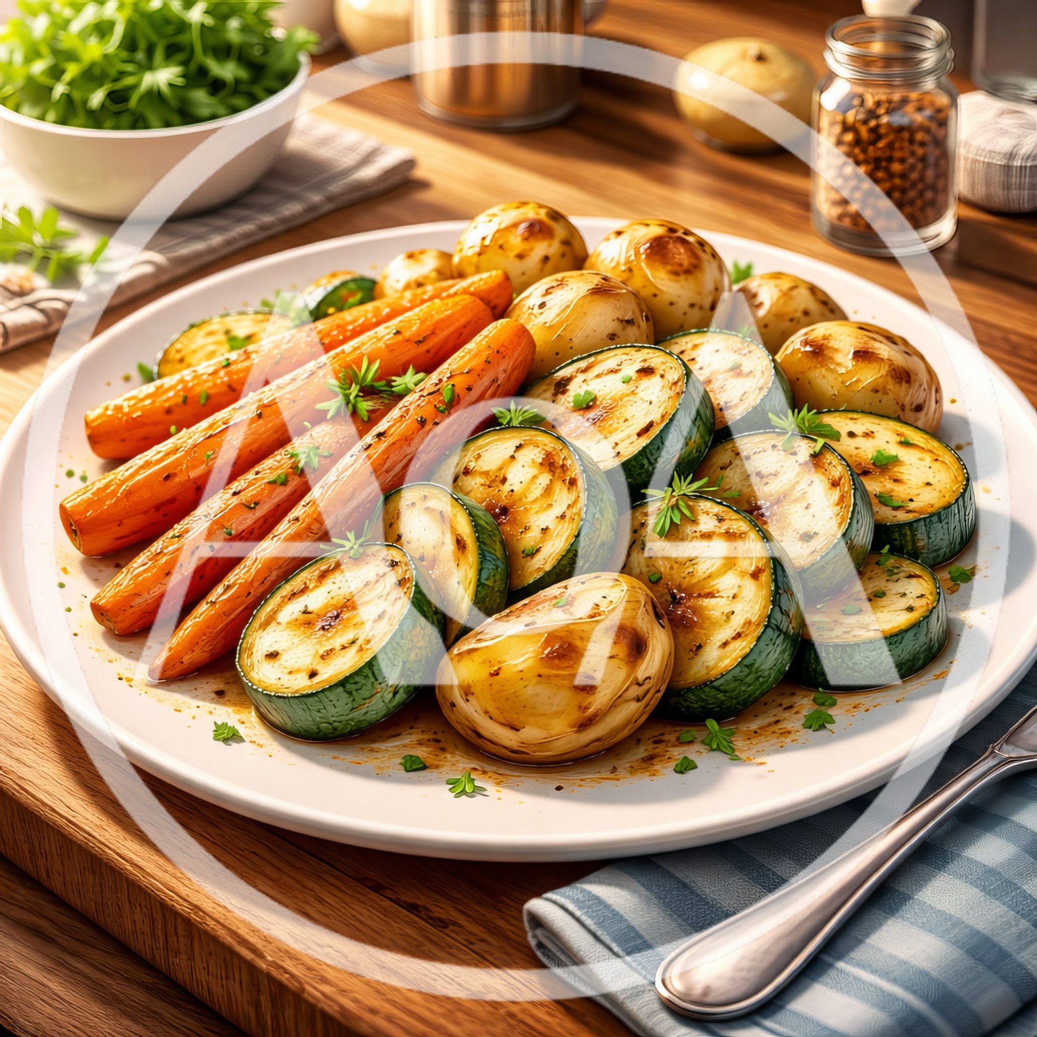 Roasted Vegetables With Carrots And Zucchini On Plate