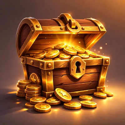 Open Wooden Treasure Chest Filled With Glowing Gold Coins