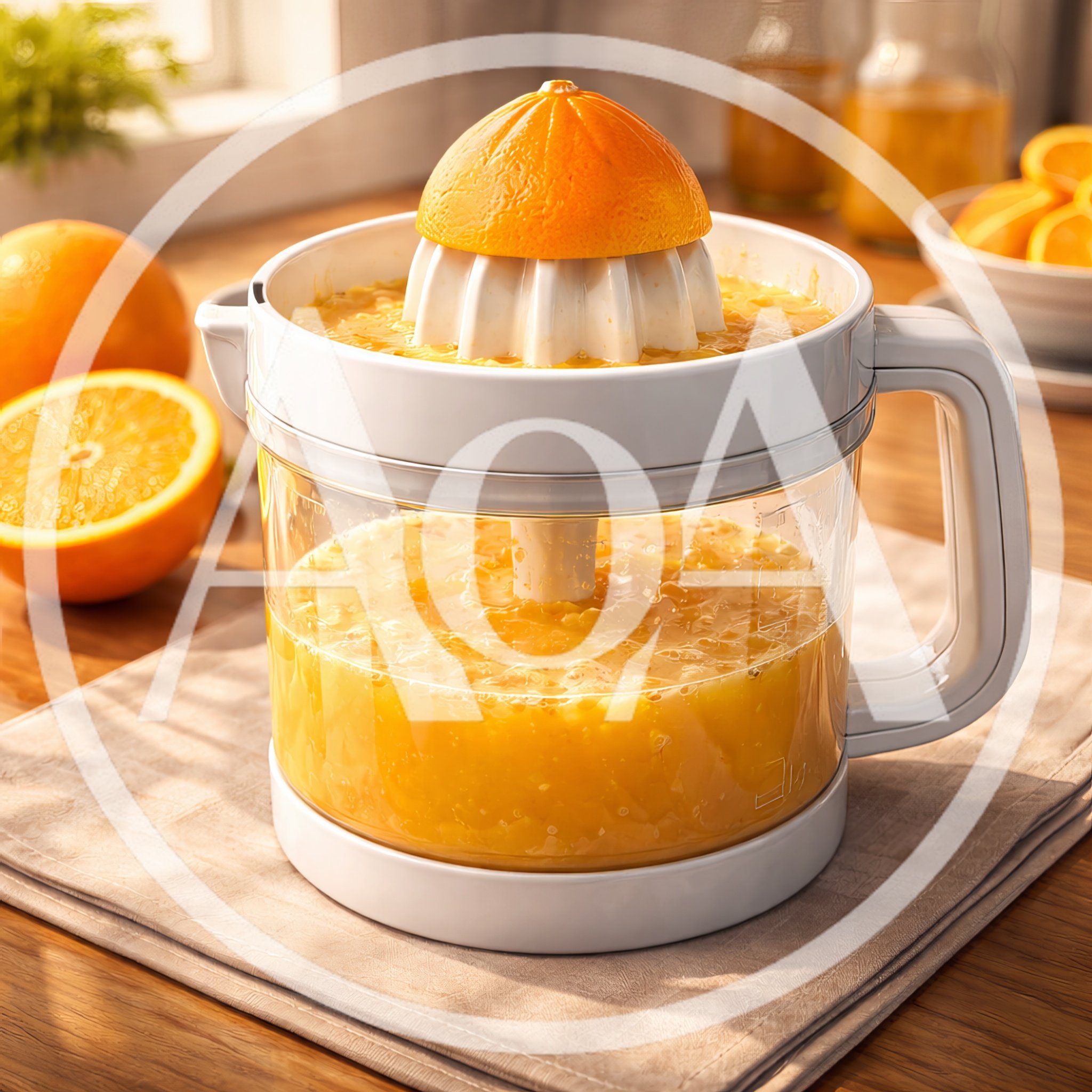 Fresh Orange Juice Being Extracted In Electric Juicer