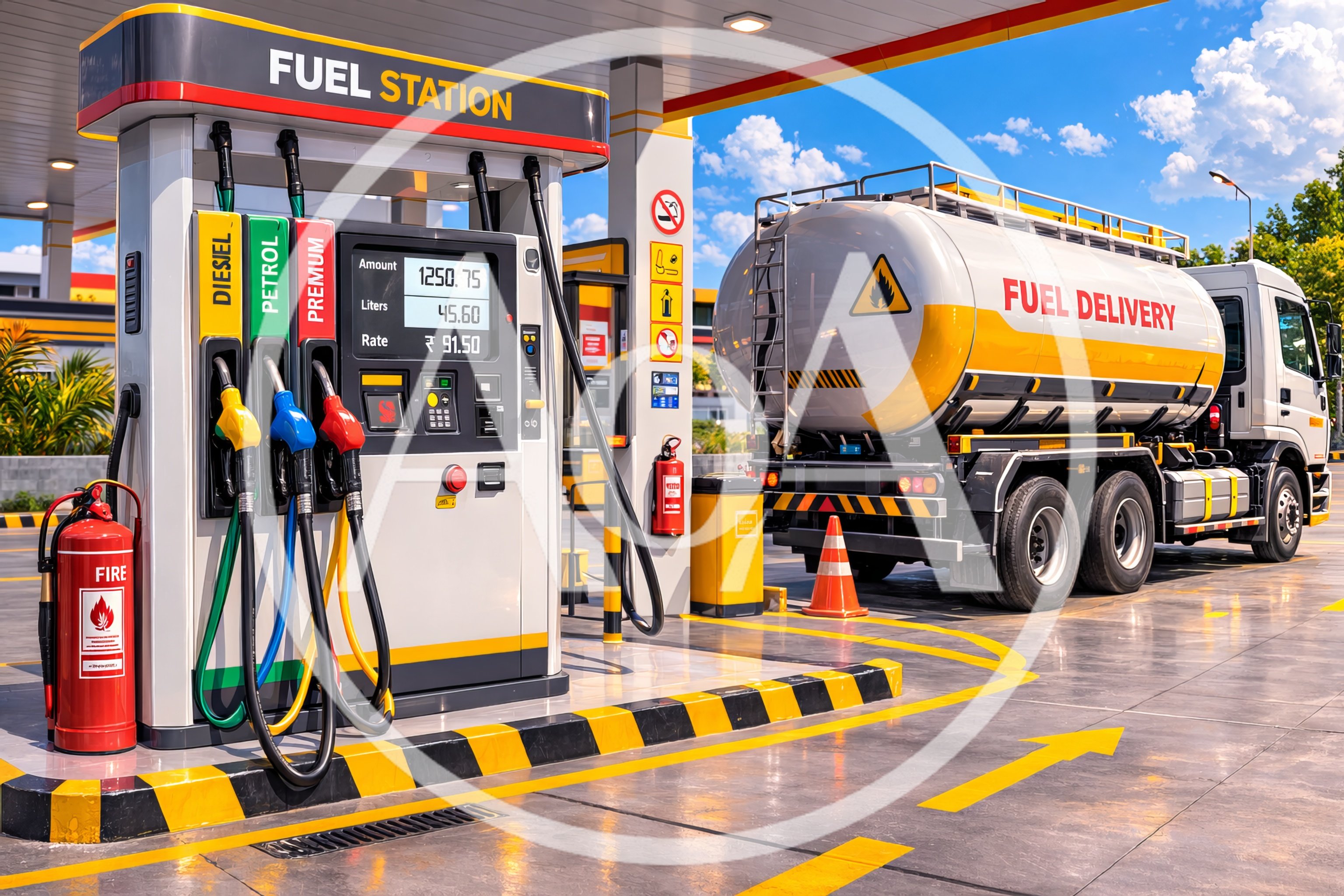 Fuel Station Pump With Tanker Truck Delivery