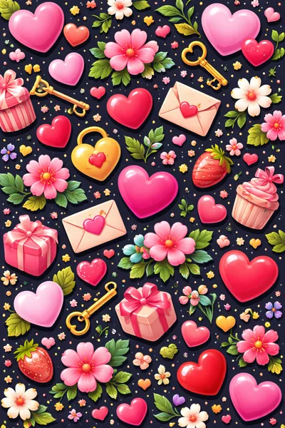 Valentine Day Pattern With Hearts And Flowers