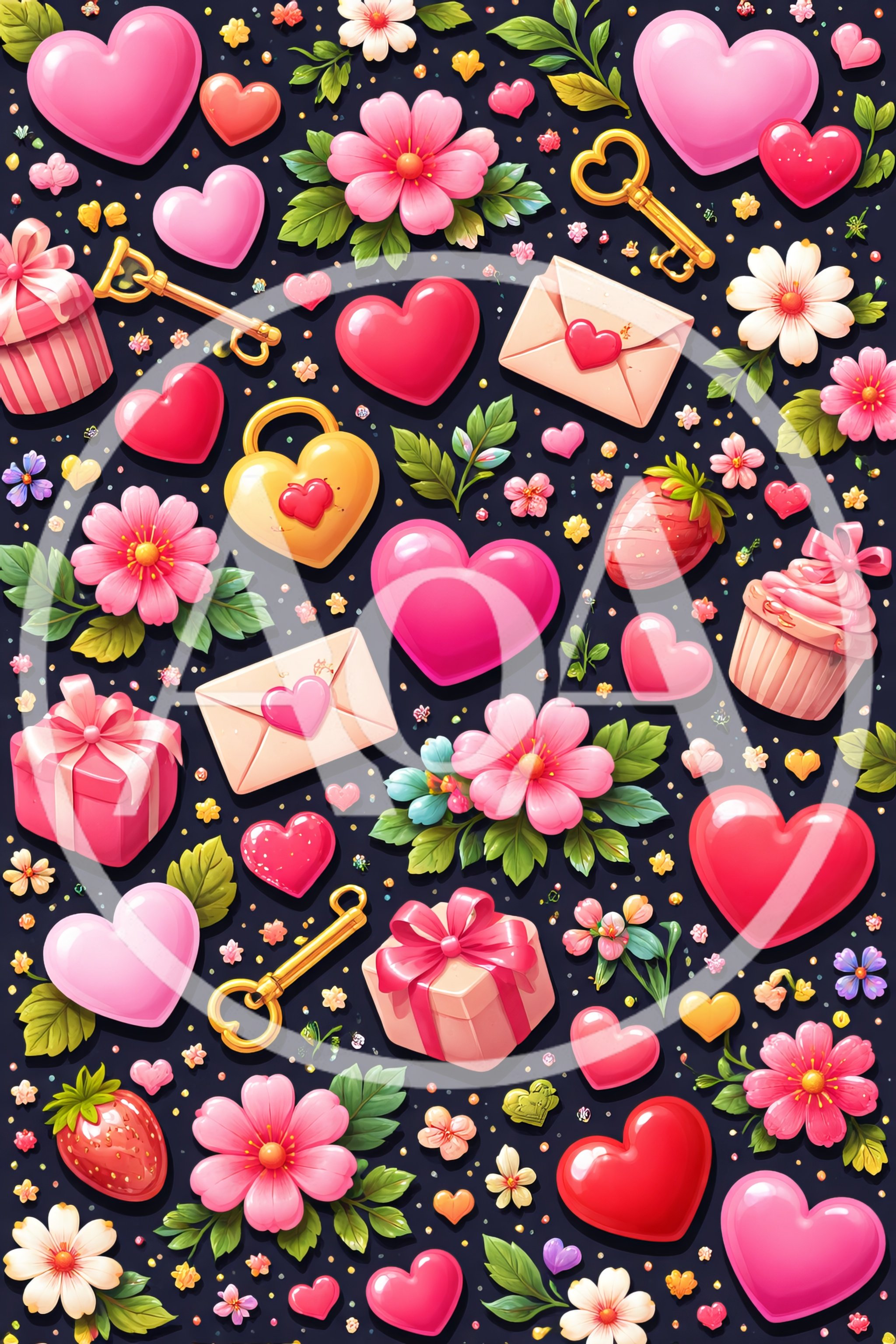 Valentine Day Pattern With Hearts And Flowers