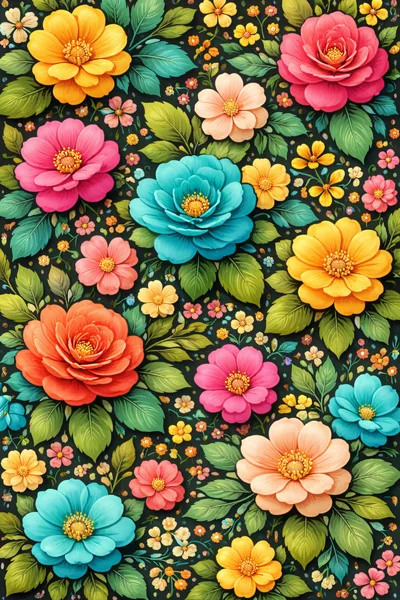 Vibrant Floral Pattern With Colorful Blossoms