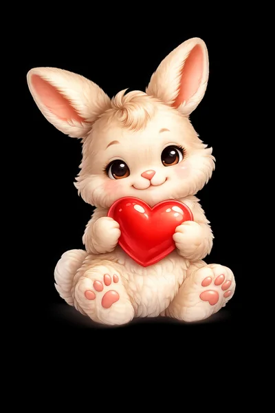 Cute Fluffy Bunny Holding A Red Heart