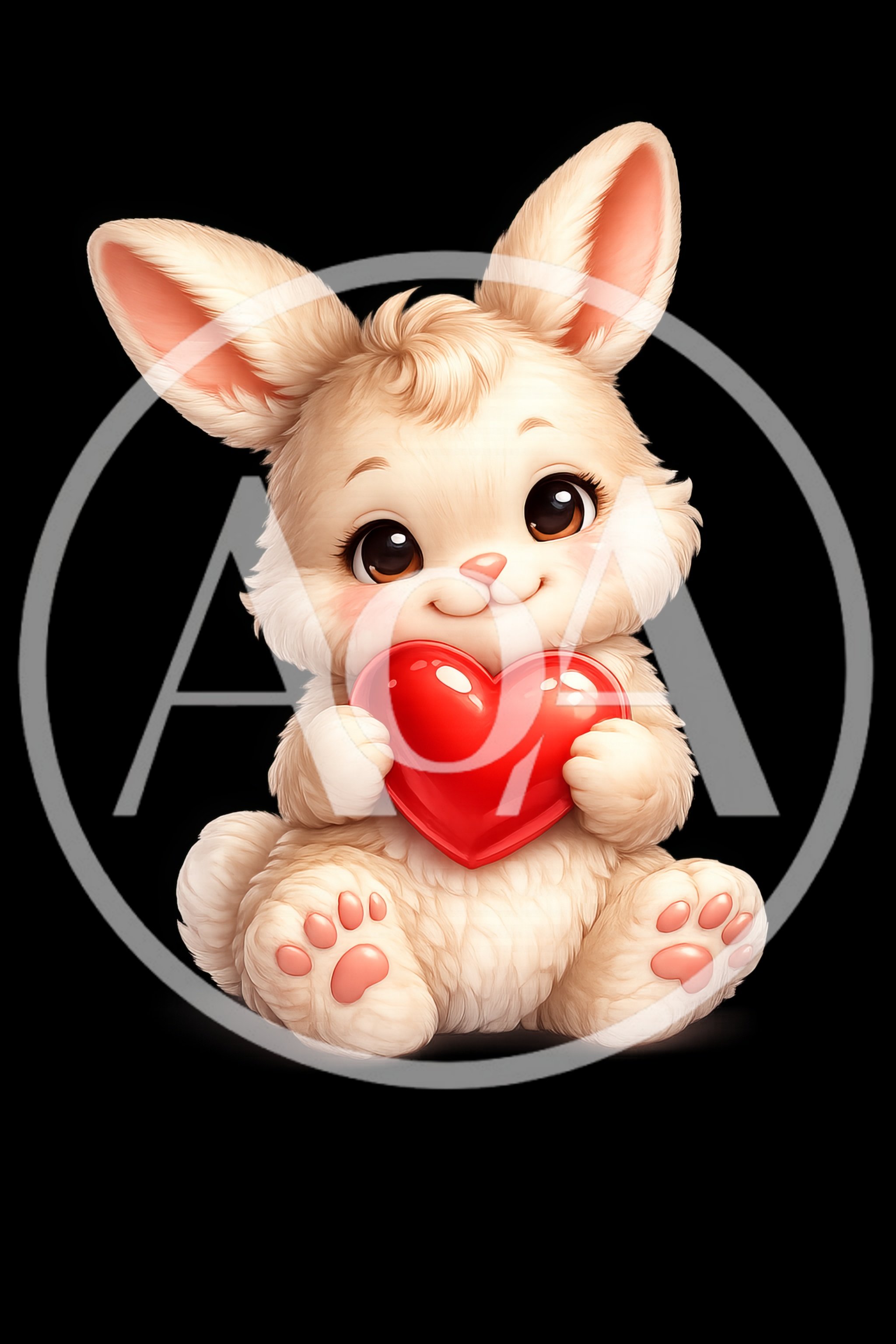 Cute Fluffy Bunny Holding A Red Heart