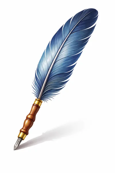 Blue Feather Quill Pen With Wooden Handle