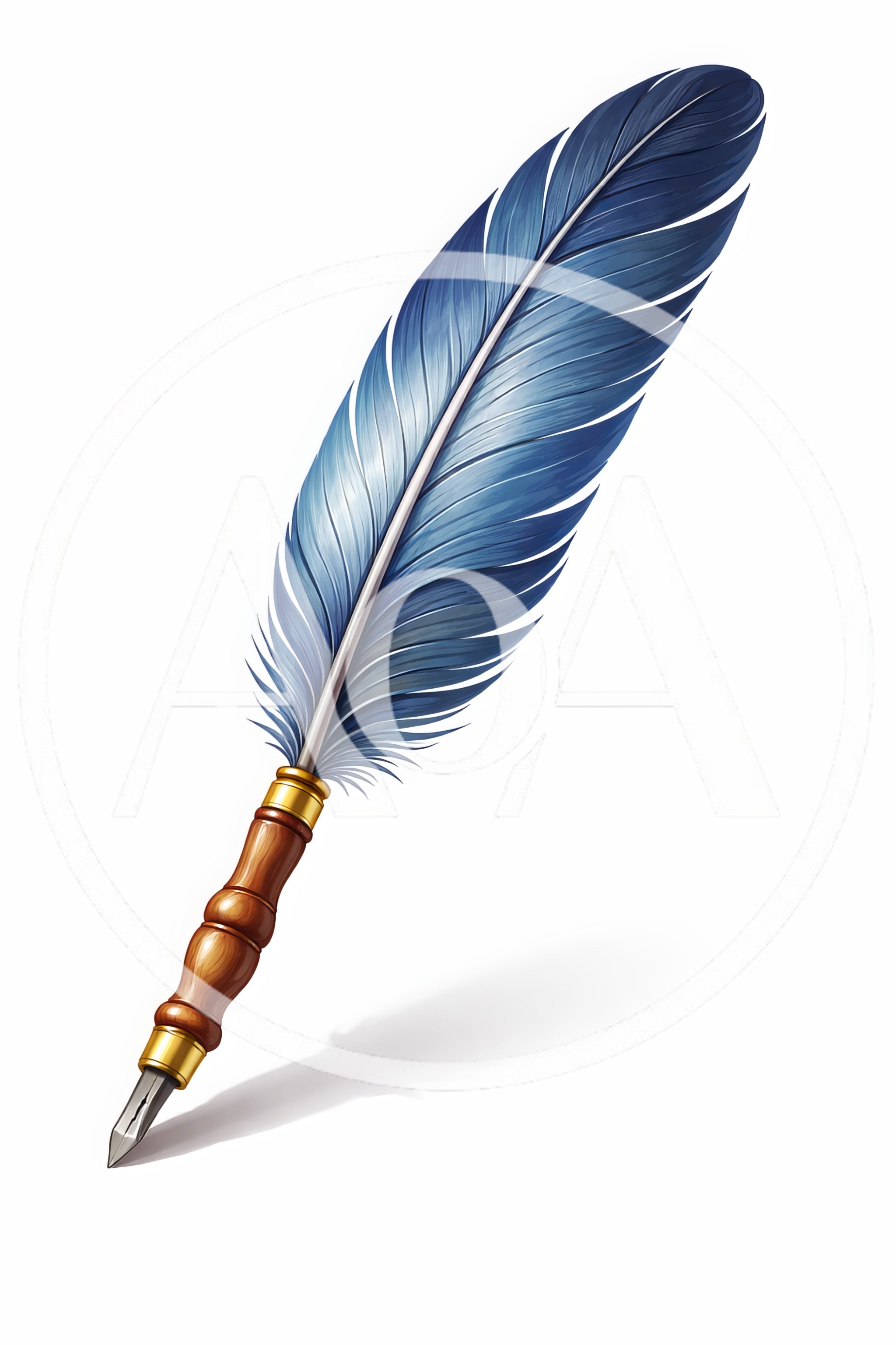 Blue Feather Quill Pen With Wooden Handle