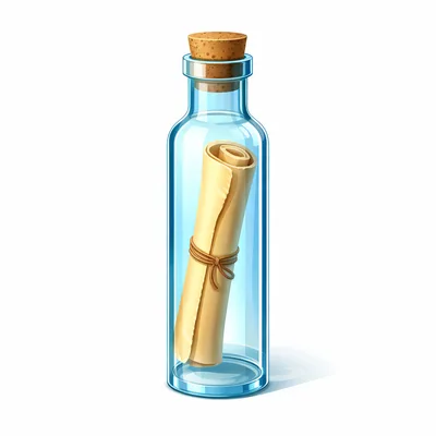 Message In A Bottle With Rolled Parchment Scroll