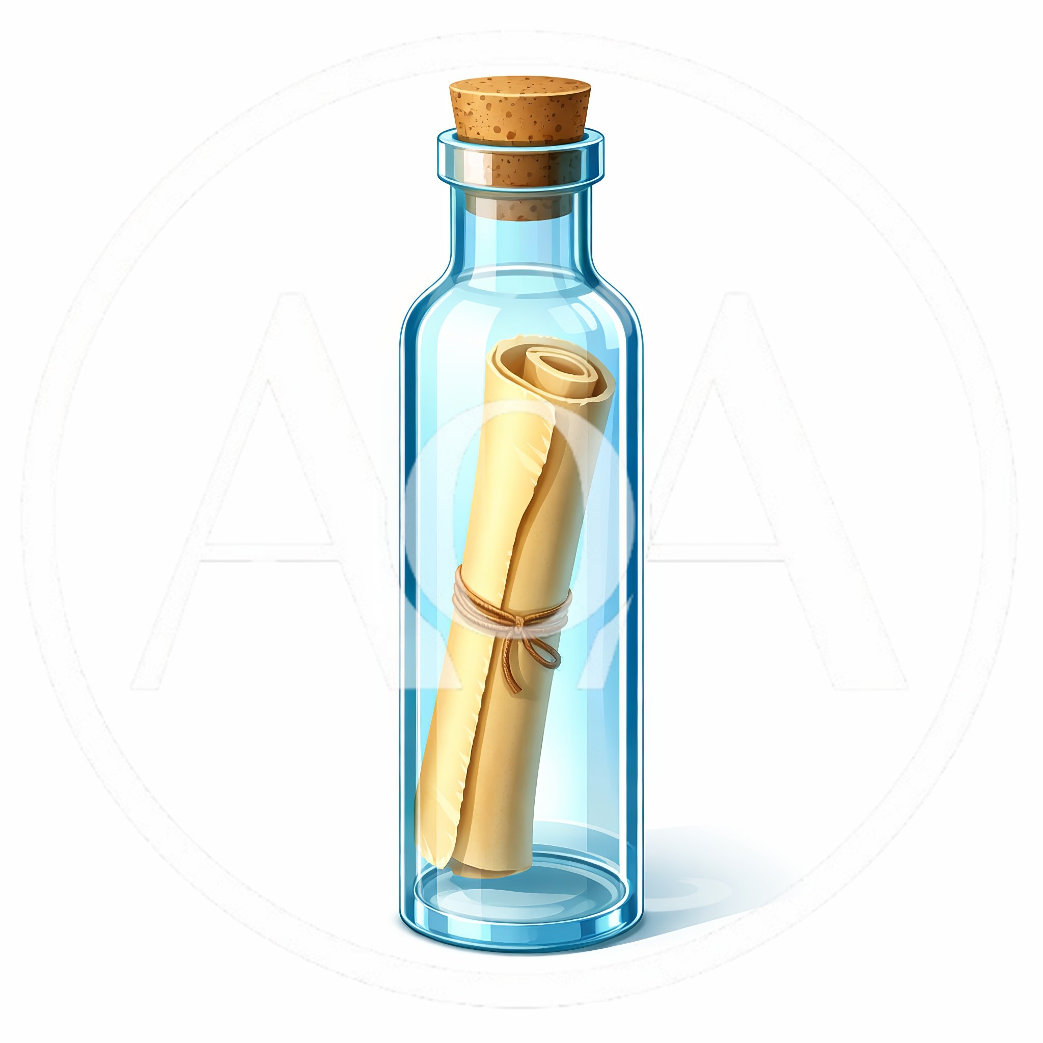 Message In A Bottle With Rolled Parchment Scroll