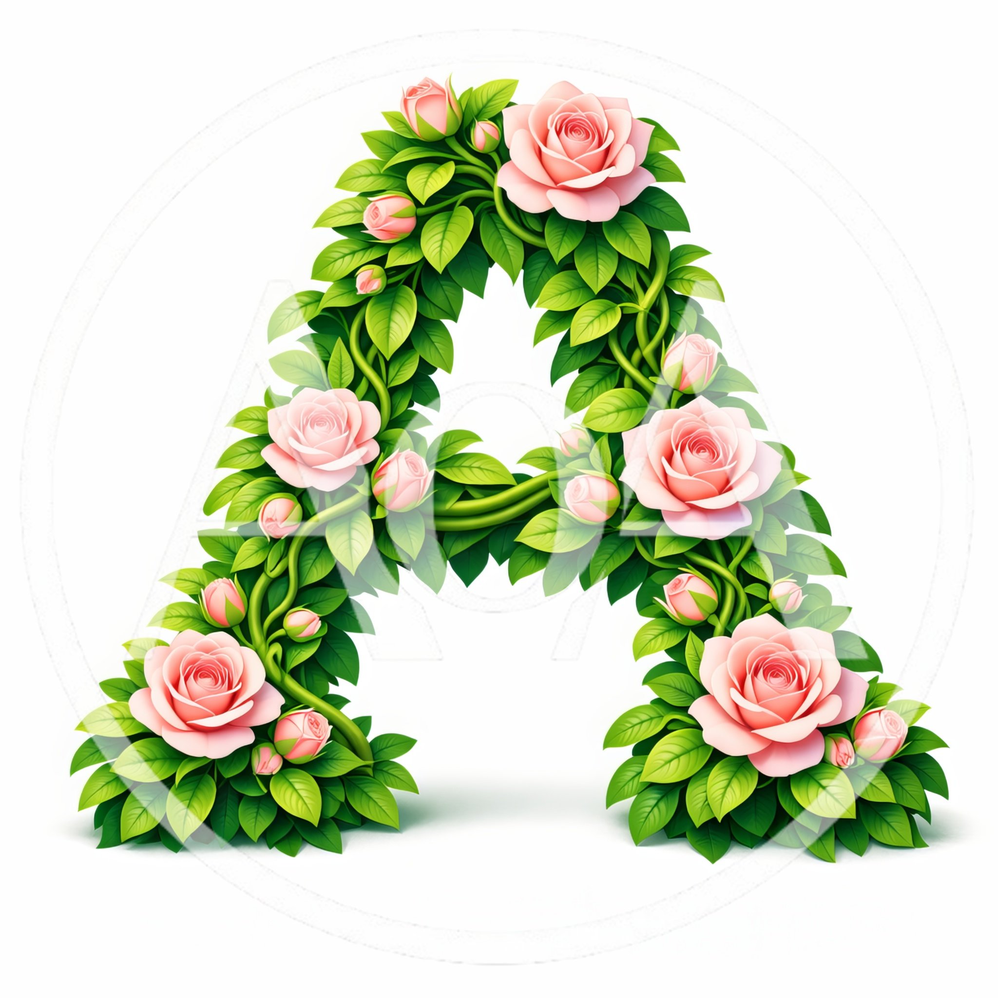 Floral Letter A Made Of Pink Roses And Leaves