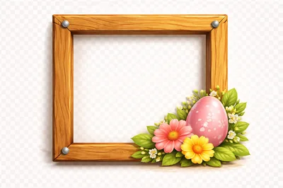 Wooden Picture Frame Decorated With Easter Egg And Flowers