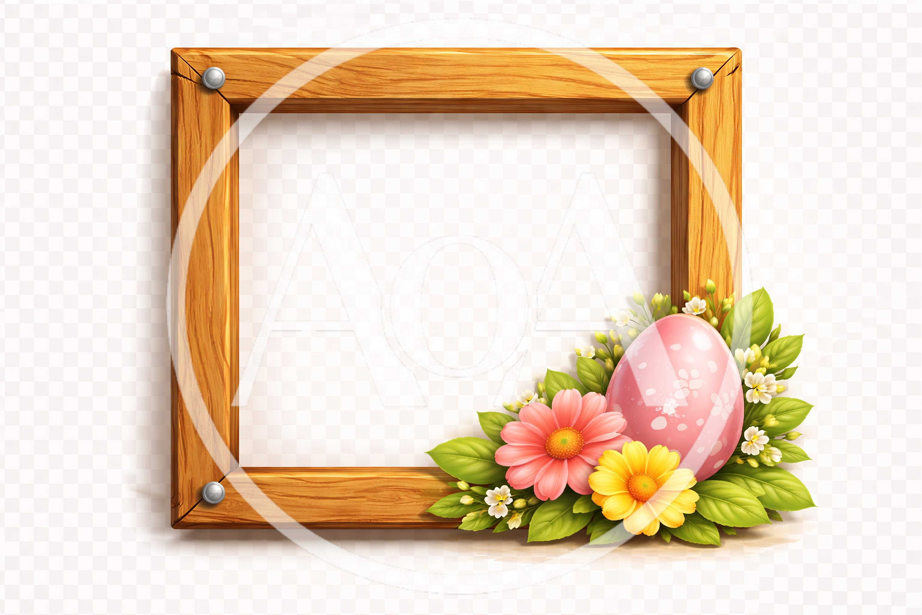 Wooden Picture Frame Decorated With Easter Egg And Flowers