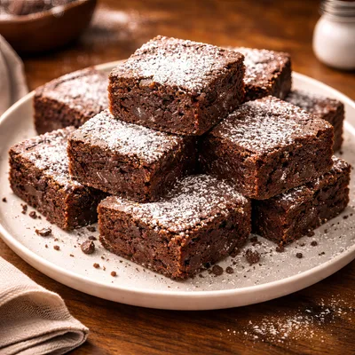 Stack of Homemade Chocolate Brownies on a Plate