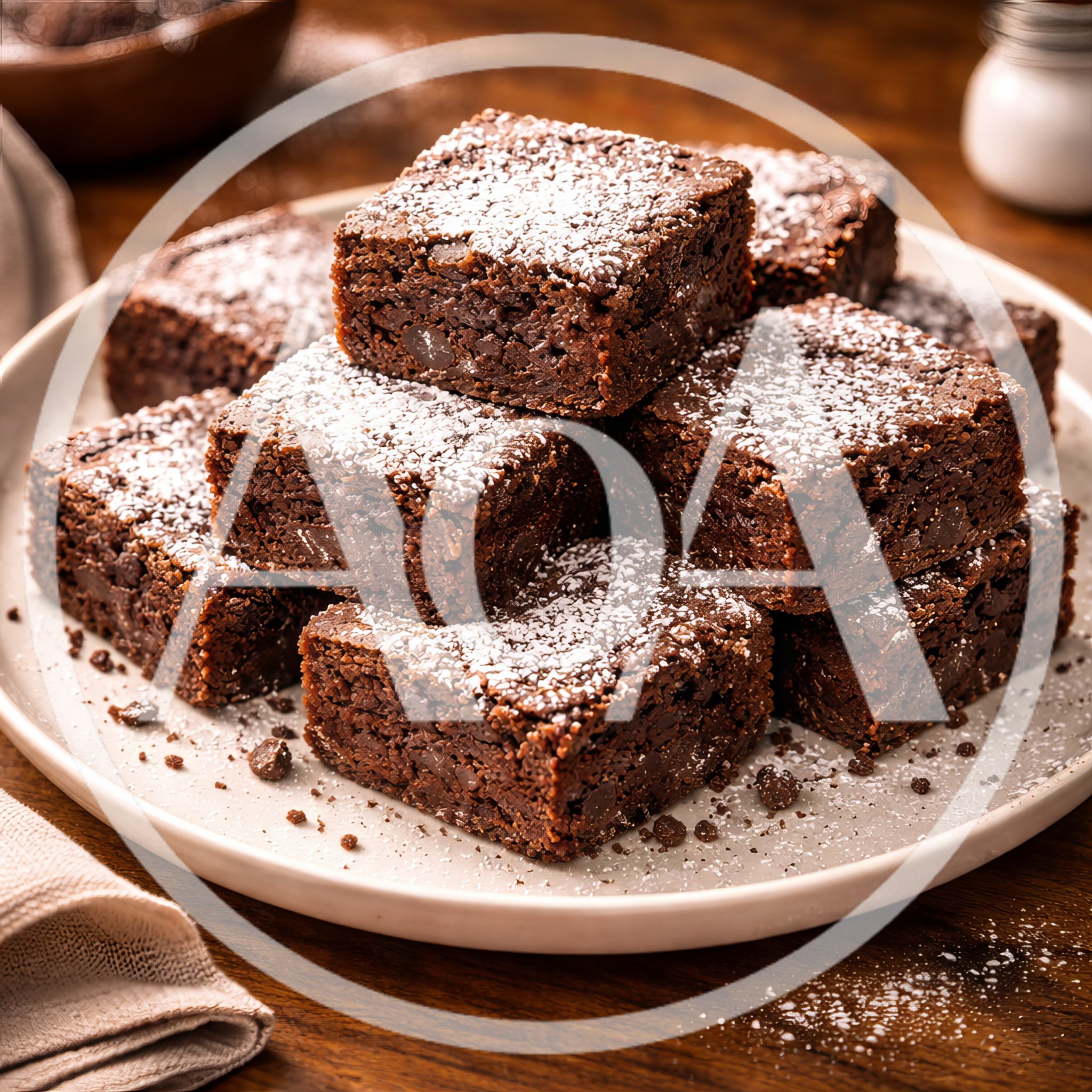 Stack of Homemade Chocolate Brownies on a Plate