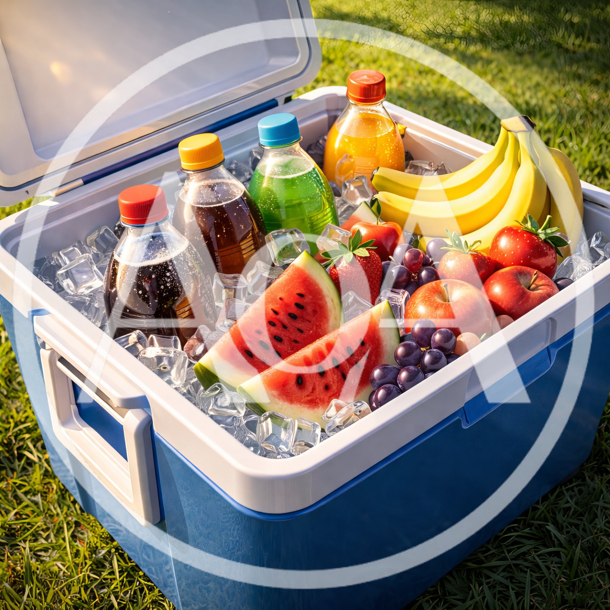 Cooler Filled With Fresh Fruit And Drinks