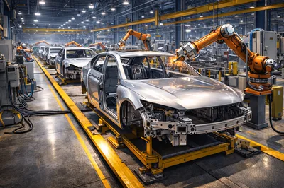 Automated Robotic Welding On Car Assembly Line