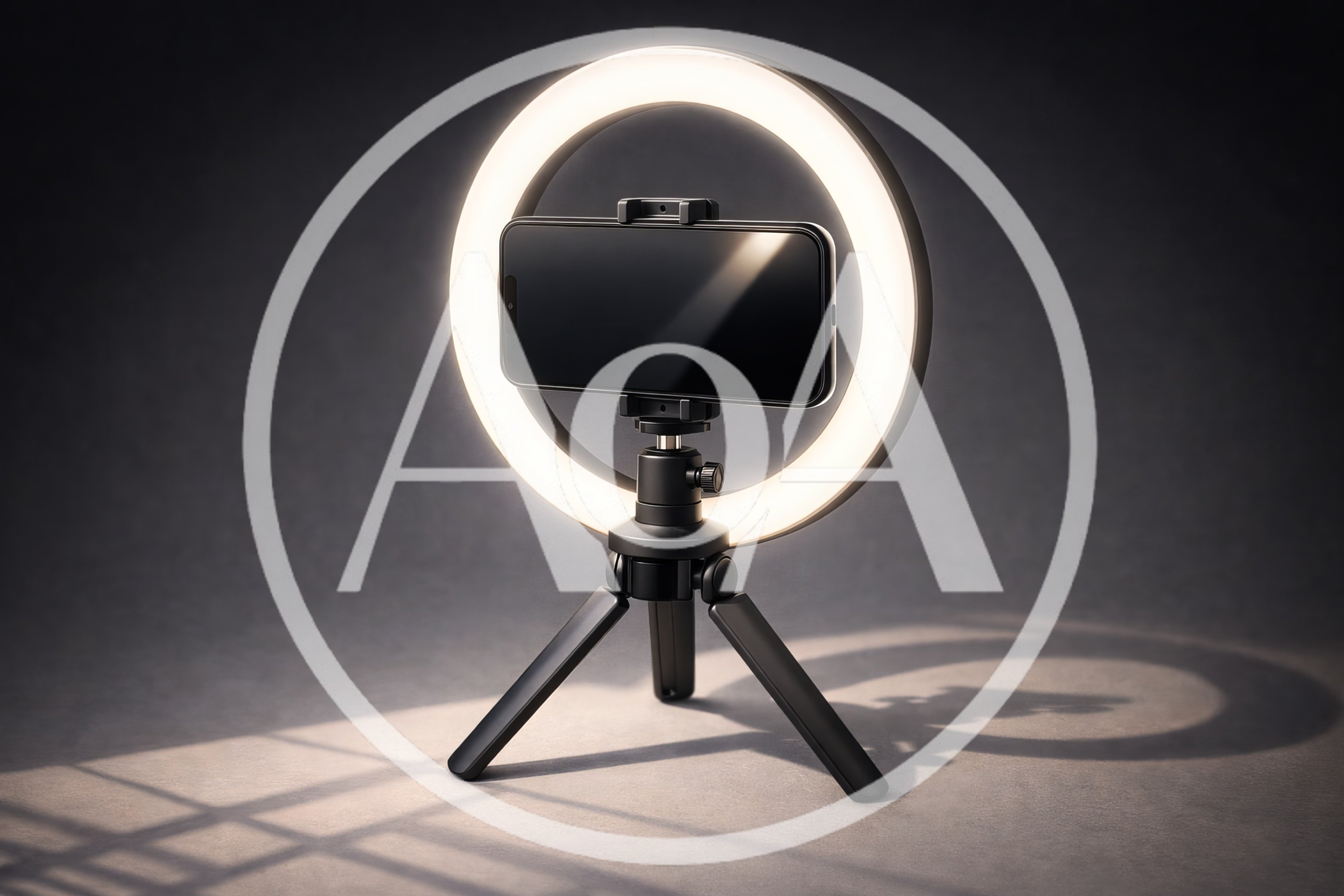 Smartphone Mounted On A Tripod With Ring Light