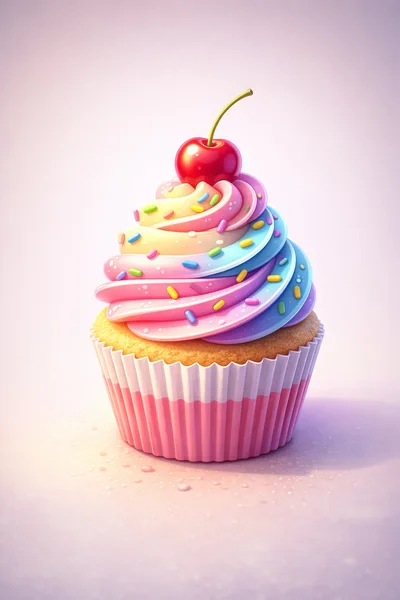 Pastel Rainbow Swirl Cupcake With Cherry Topping