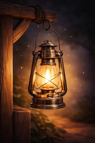 Vintage Oil Lantern Hanging From A Wooden Post
