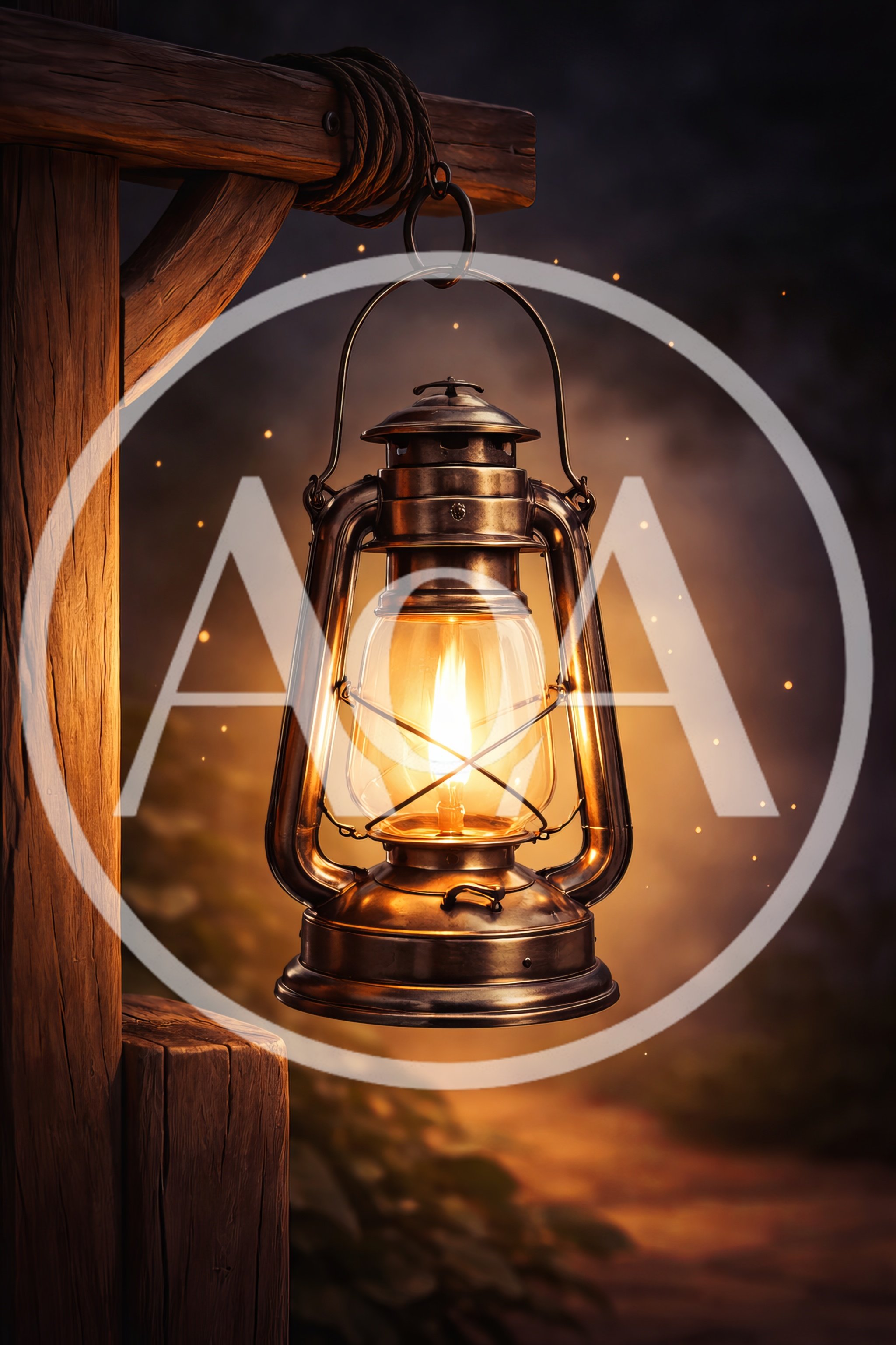 Vintage Oil Lantern Hanging From A Wooden Post