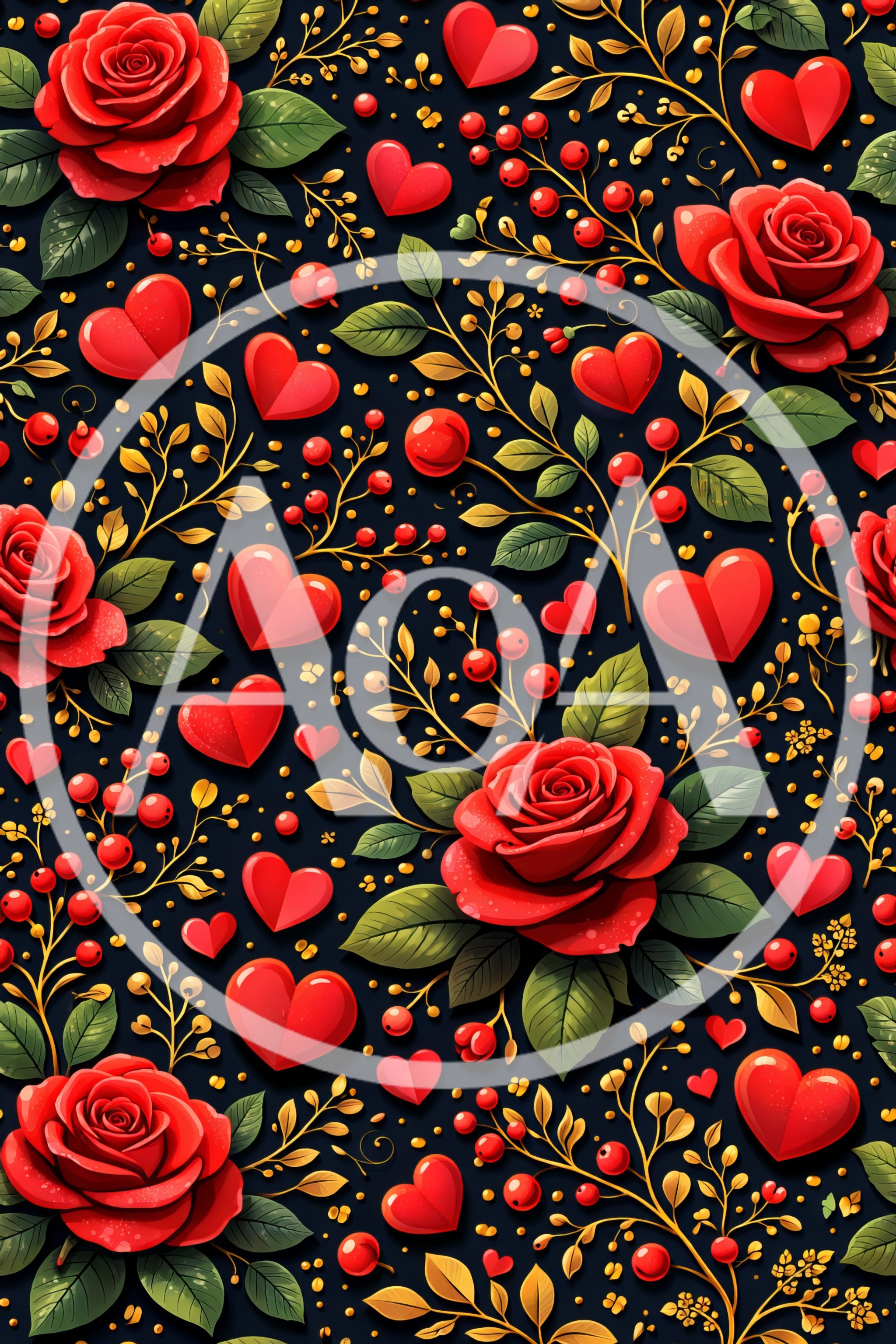 Seamless Pattern With Red Roses And Hearts