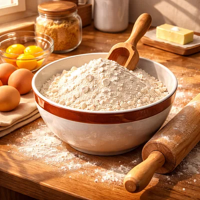 Baking Ingredients Prepared On A Rustic Wooden Kitchen Counter