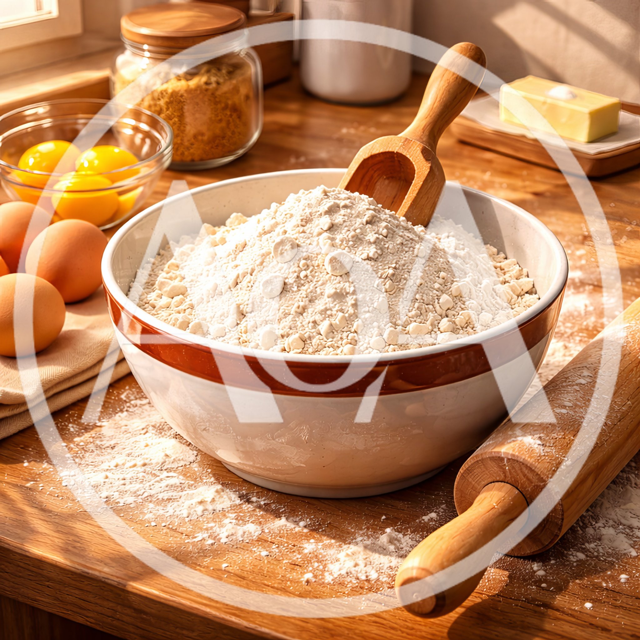 Baking Ingredients Prepared On A Rustic Wooden Kitchen Counter