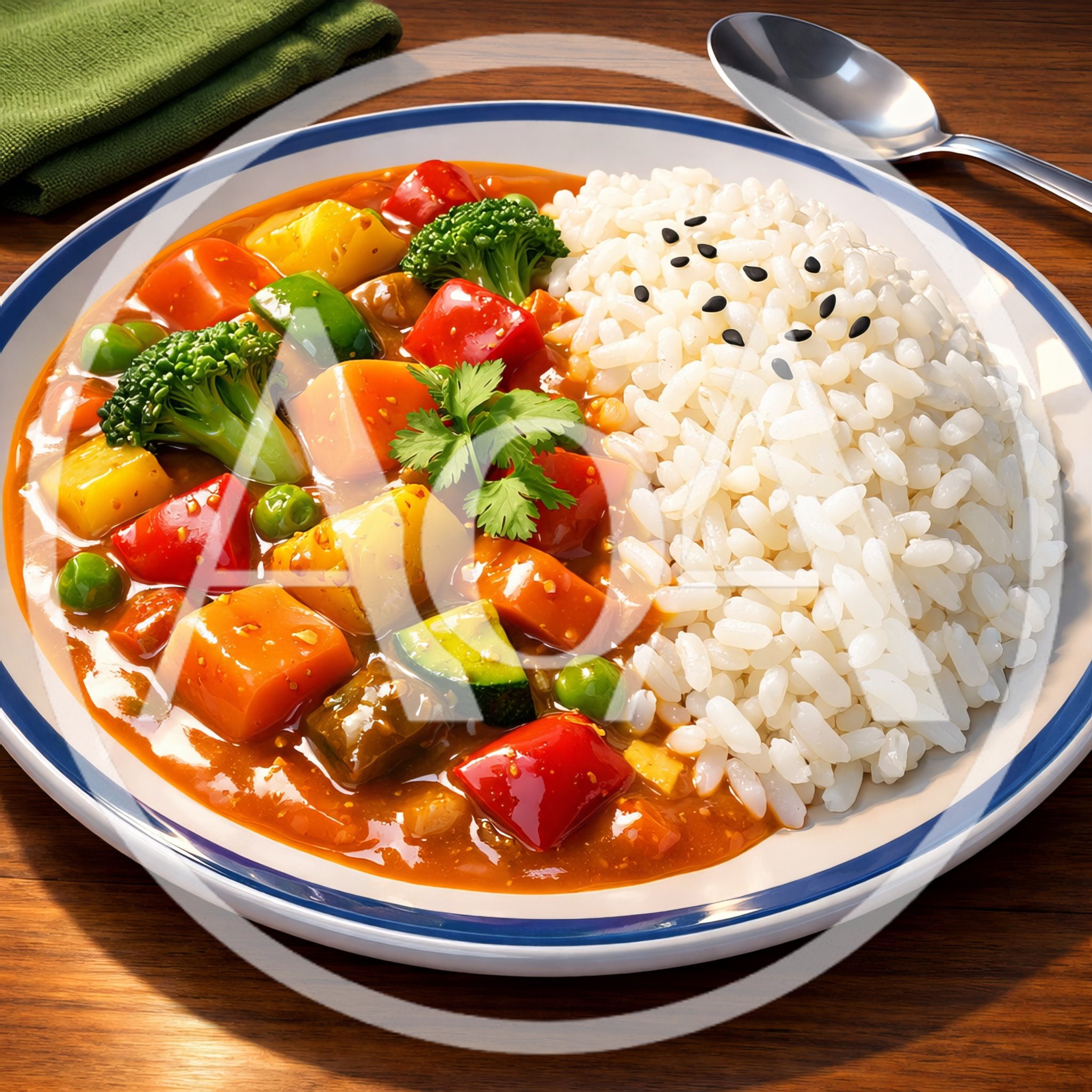 Plate Of Vegetable Curry With Steamed White Rice
