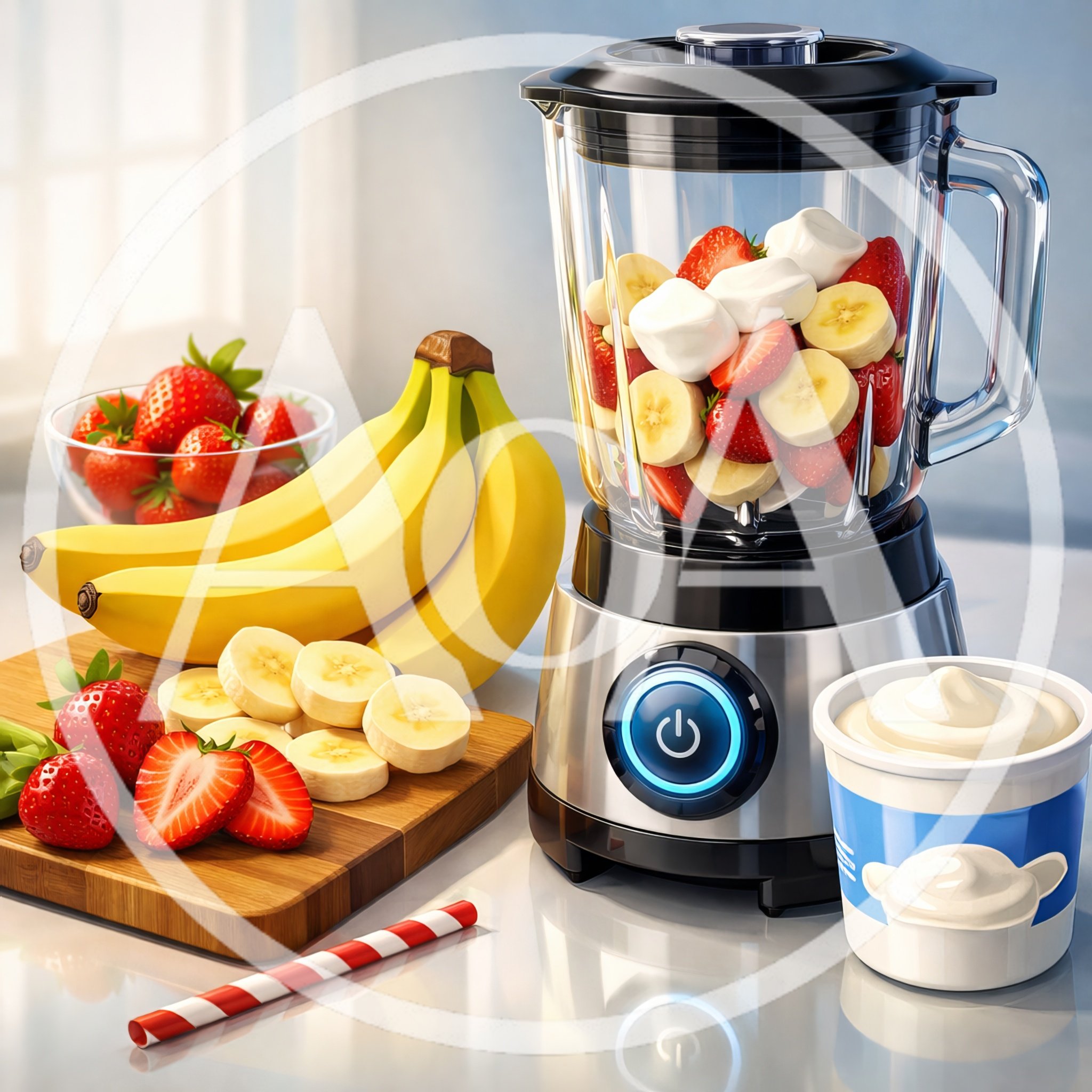 Fresh Strawberry Banana Smoothie Ingredients With Blender