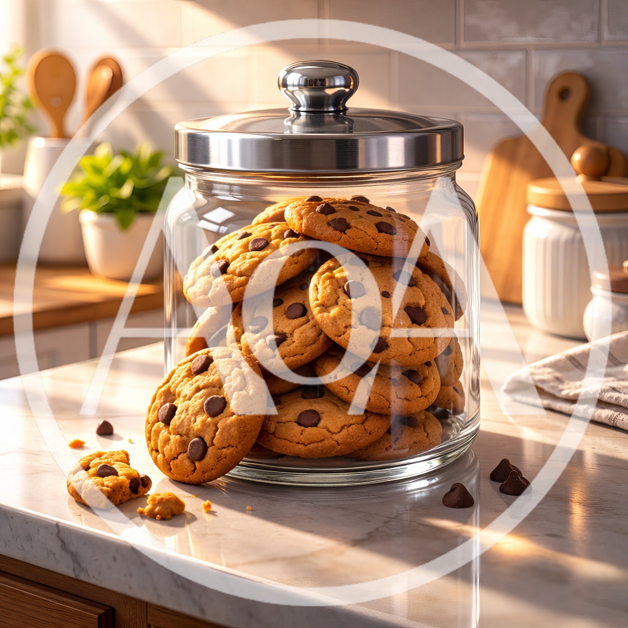 Glass Cookie Jar Filled With Chocolate Chip Cookies