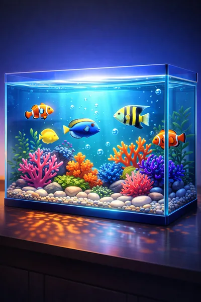 Vibrant Tropical Fish Swimming In A Glass Aquarium