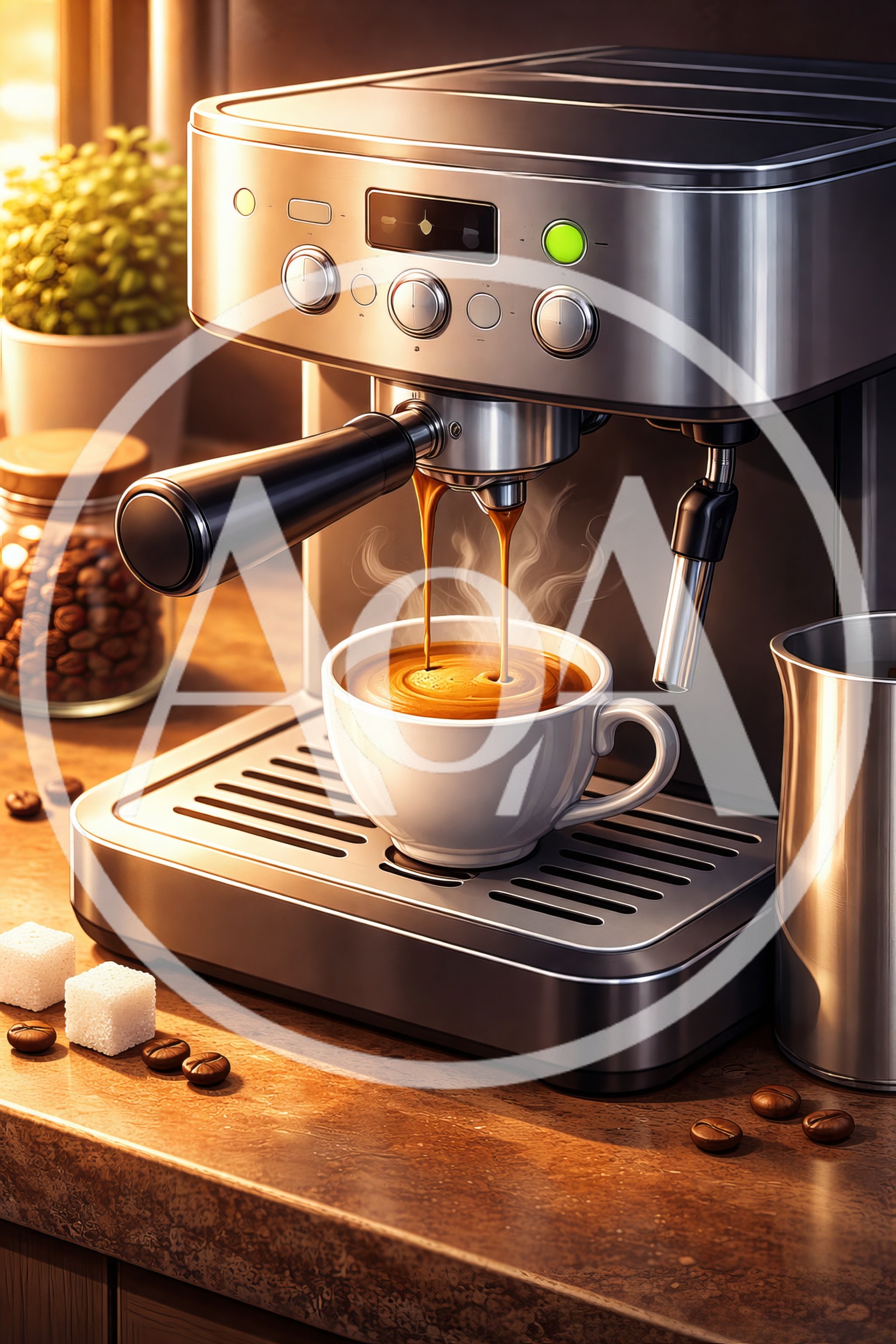 Espresso Machine Brewing Fresh Coffee Into A Cup