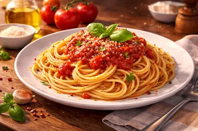 Spaghetti With Tomato Sauce And Fresh Basil
