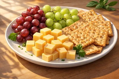 Appetizer Platter With Cheese Grapes And Crackers