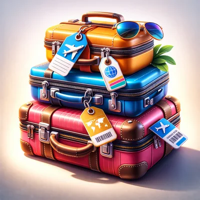 Stacked Colorful Travel Suitcases With Luggage Tags