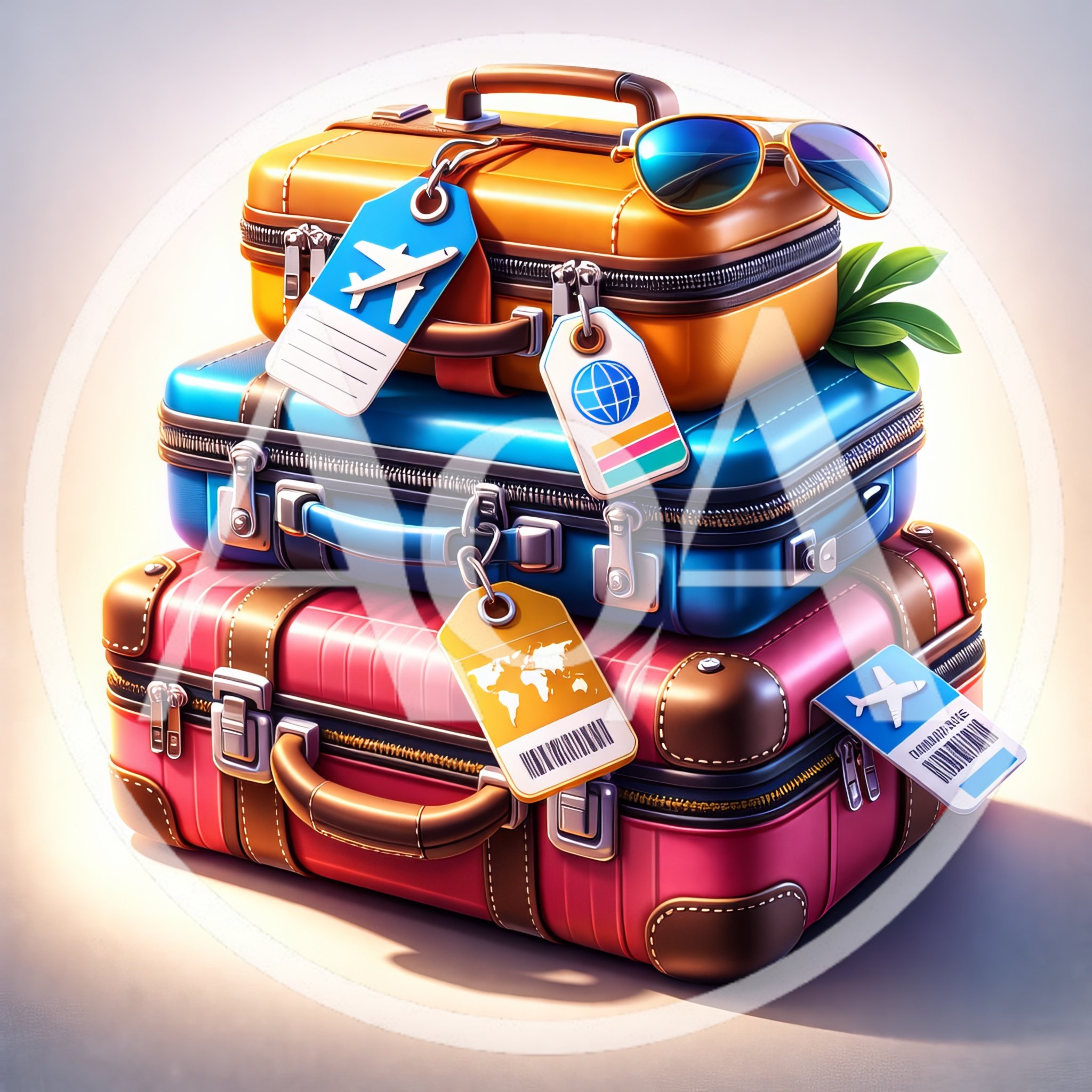 Stacked Colorful Travel Suitcases With Luggage Tags